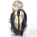 Femme satin soie grand foulard carré imprimé chaîne vintage élégant couvre-chef 90cm. - Chaîne Or