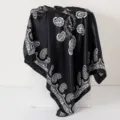 Foulard carre en soie satin noir avec imprime cachemire blanc elegante coiffeve 90x90cm - Paisley Noir