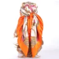 Carré de soie 90x90cm, foulard satiné imprimé chaîne, grand foulard carré bordure orange femme - Chaîne Orange