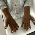 Braune melierte Strick-Fingerlose Handschuhe für Damen, Herbst Winter warme Wolle Halbfinger. - Einheitsgröße / Kaffee
