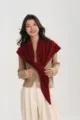 Women's pure wool triangular scarf shawl, classic red knitted cape for warm winter styling. - Angola Red / 70x160cm