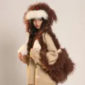 Ensemble bonnet chapeau chien duveteux et sac femme hiver mignon chaud peluche bandoulière - Ensemble Chapeau et Sac / Café Foncé