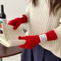 Women's Long Red Knit Gloves Winter Warm Arm Warmers Solid Color Retro Fashion - One Size / Red
