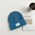 Gorro de punto de lana para niños detalle, otoño invierno cálido tierno sombrero de bebé azul. - Sombrero de Cumpleaños Azul Lago