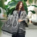 Cashmere feel double sided plaid paisley shawl women autumn winter warm vintage cape scarf - Black