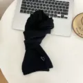 Black knit scarf for autumn winter kids daily wear, cute heart embroidery style accessory. - Black Scarf
