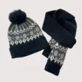 Kinder Winter Strickmütze und Schal Set retro geometrisches Muster warme Sets! - Mütze Schal Set / Schwarz