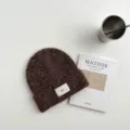Gorro de punto cálido otoño invierno para niños pequeño elegante mezcla de lana liso - Sombrero Café
