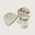 Kids Knit Hat Scarf Set Beige Heart Embroidery Warm Winter Beanie Scarf Two-Piece Outfit - Creamy White (Hat & Scarf Set)