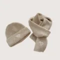 Cute kids knitted beanie hat and scarf set with sweet heart embroidery for autumn and winter. - Khaki (Hat & Scarf Set)