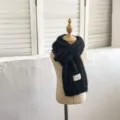 Bufanda de punto de lana negra para niños, cálida y suave bufanda de invierno para uso diario. - Bufanda Negra