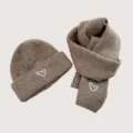Kids knit hat and scarf set brown heart embroidery winter warm woolen beanie 2pcs - Coffee Brown (Hat & Scarf Set)