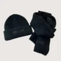 Kinder Winter Strickmütze und Schal Set schwarz warme Wollmütze und Halstuch Accessoires - Mütze Schal Set / Schwarz