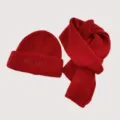 Rotes Winter Kinder Mütze und Schal Set mit süßer Katzen Buchstaben Stickerei für Wärme. - Mütze Schal Set / Rot