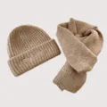 Set cappello sciarpa in maglia per bambini, ricamo gatto carino, cammello caldo inverno. - Set Berretto Sciarpa / Kaki