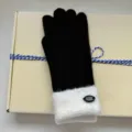 Winter thick knit gloves brown with white fluffy cuff touch screen warm fashion winter apparel - One Size / Black