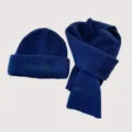 Set invernale di berretto e sciarpa in maglia per bambini, ricamo carino, blu. - Set Berretto Sciarpa / Blu navy