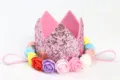 Diadema con corona de purpurina rosa para niños con rosas de colores para fiestas - VACÍO / Rosa Multicolor