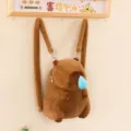 Lindo mochila de peluche de carpincho marrón con textura suave y cara somnolienta. - 35cm / Estilo De Burbuja De Moco Con Ojos Cerrados / Piel de conejo marrón