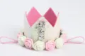 Diadema de corona de primer cumpleaños para bebé con hermosas rosas rosas y blancas - Número 1 / Blanco Bicolor