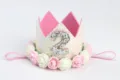 Diadema de corona rosa para niños con número 2 brillante y pequeñas rosas de fiesta - Número 2 / Blanco Bicolor