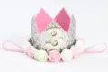 Diadema de corona brillante plateada para bebé con rosas rosas y número 3 para 3 años - Número 3 / Plateado