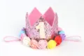 Diadema corona de purpurina rosa para primer cumpleaños con flores de espuma - Número 1 / Rosa Multicolor