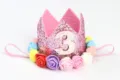 Diadema de corona de cumpleaños rosa brillante con flores de colores para el 3er aniversario - Número 3 / Rosa Multicolor