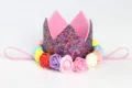 Diadema de corona de fiesta con purpurina y rosas para cumpleaños de niñas - VACÍO / Rosa Rojo Arcoiris
