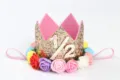 Diadema corona con purpurina dorada para medio cumpleaños de bebé con rosas de espuma suaves - Número 1/2 / Oro Claro Arcoíris