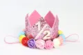 Diadema de corona rosa brillante de 1/2 cumpleaños con rosas artificiales de colores - Número 1/2 / Rosa Multicolor