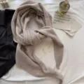 Minimalist beige wool knitted triangular scarf shawl, cozy winter warm fashion wrap for women. - Oatmeal / 70x160cm