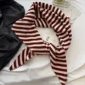 Knitted striped triangular scarf women autumn winter warm fashion cape stylish neckerchief shawl - Wine Red Stripe / 70x160cm