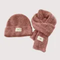 Kinder Strickmütze und Schal Set, rosa melierte Wollmischung Winter warmes zweiteiliges Set. - Rosa