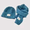 Conjunto de gorro y bufanda de punto para niños, set de invierno cálido para niños y niñas. - Azul lago
