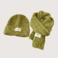 Niños Punto Lana Gorro Bufanda Set Invierno Cálido Verde Aguacate Bebé Dos Piezas - Verde Fruta