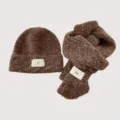 Conjunto de gorro y bufanda de lana tejida para niños otoño invierno bebé marrón suave - Café