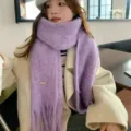 Koreanischer Stil Winter lila flauschiger dicker Quastenschal warme Woll Kaschmir Tuch - 40x220cm / Melierter Purpur