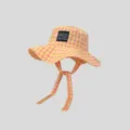 Roze gele ruitjes bucket hat met verstelbare kinband brede rand zonbescherming hoed - M (56-58cm) / Geel, perzik & roze geruit