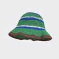 Handgeweven strooien zonnehoed met groen-blauwe strepen voor op het strand in de zomer - Contrastrand Stijl / Koffiekleurige Rand - Groen