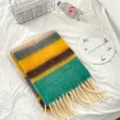 Kleurrijke gestreepte kinderen wintersjaal warme pluche franje halsdoek gezellige mode - 26X145cm / Geel Groen (Basis)