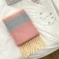 Bunter gestreifter Kinder Winter Schal mit Fransen, modischer koreanischer Stil in Rosa Grau. - 26X145cm / Rosa (Basic)