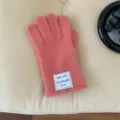 Gants en tricot rose femme hiver chaud cinq doigts couleur unie variante tactile - Taille unique / Rose