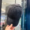 Dunkelgraue, gewaschene Jeans-Baseballkappe für Damen, lässiger Vintage Sonnenhut. - M (56-58cm Verstellbar) / Einfacher Solider Stil / Schwarz