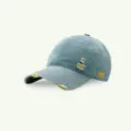 Helles, verwaschene Jeans-Baseballcap mit gelber Stickerei und coolen destroyed Details. - M (56-58cm Verstellbar) / Distressed 1999 Stil / Gelb