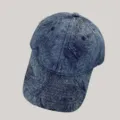 Klassische dunkelblaue Jeans-Baseballkappe mit Waschung, vielseitiger gebogener Schirm. - M (56-58cm Verstellbar) / Wasserwellen-Stil / Dunkelblau