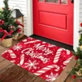 Festive red Merry Christmas doormat with candy canes and snowflakes for porch decor - Christmas Candy Letters