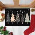 Festive black Christmas doormat featuring five stylized trees and snowflake patterns - Christmas Tree / 40*60cm