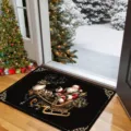 Festive Santa Claus and reindeer sleigh Christmas doormat in black and gold finish - Santa and Moose
