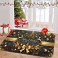 Elegant black and gold Christmas crystal velvet doormat with festive reindeer design. - Golden Christmas Tree